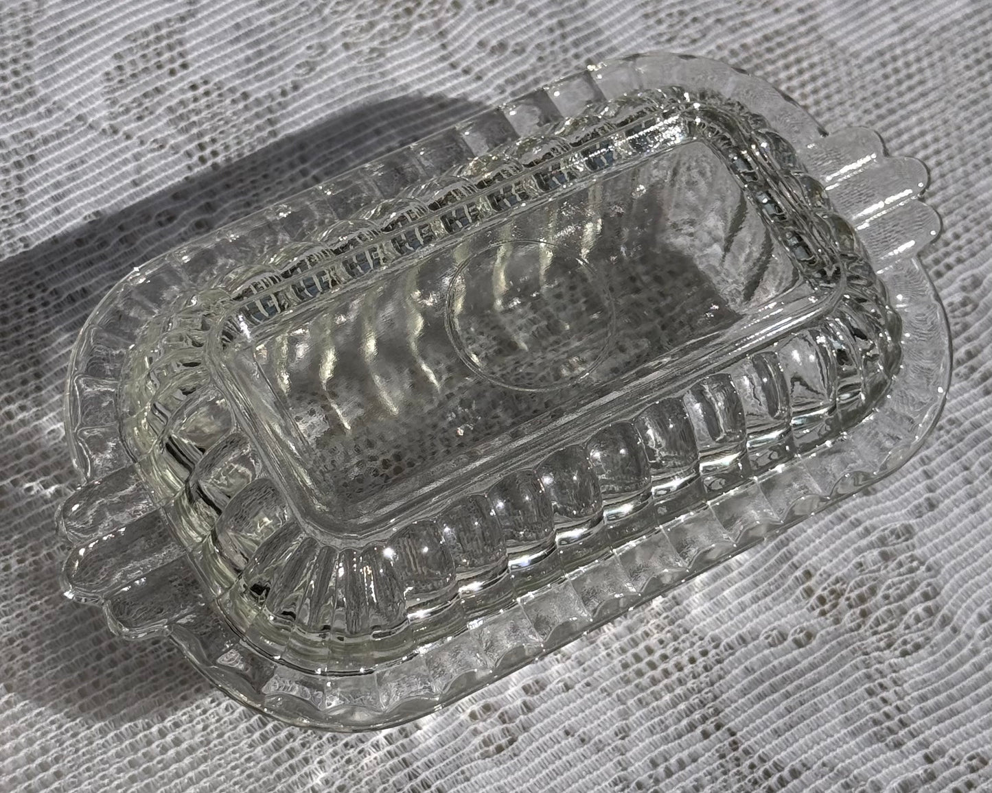 Vintage Hazel Atlas Ribbed Clear Glass Butter Dish