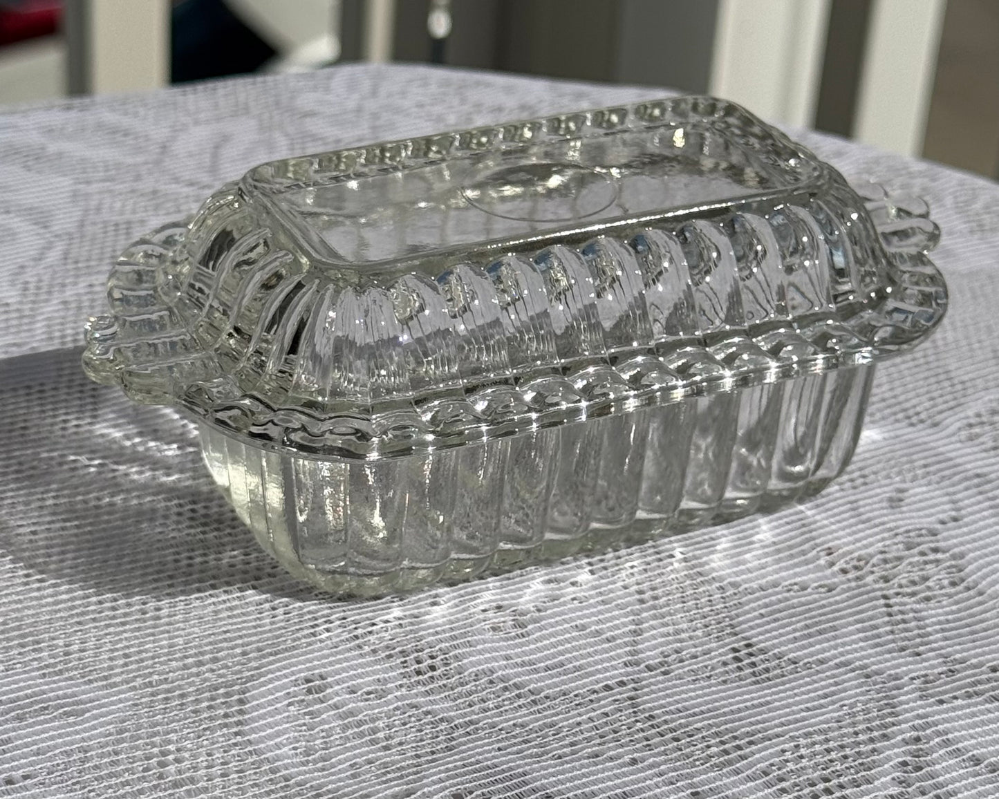 Vintage Hazel Atlas Ribbed Clear Glass Butter Dish
