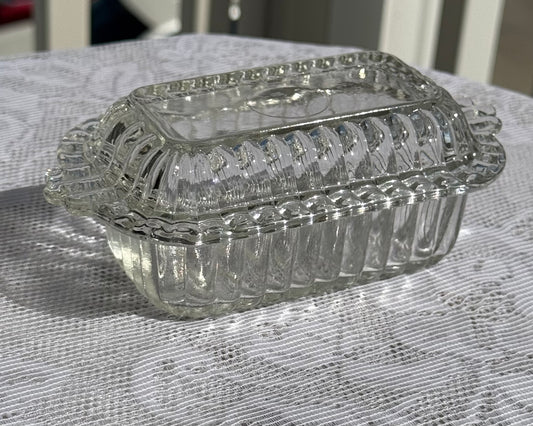 Vintage Hazel Atlas Ribbed Clear Glass Butter Dish