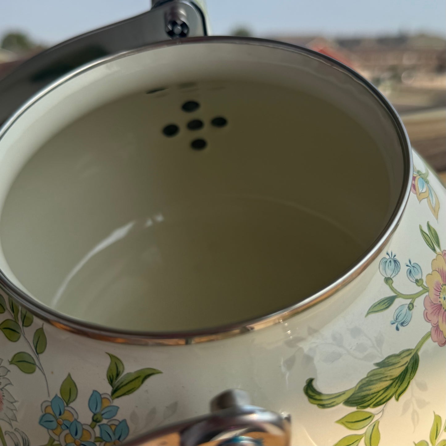 Vintage Floral Enamel Whistling Tea Kettle