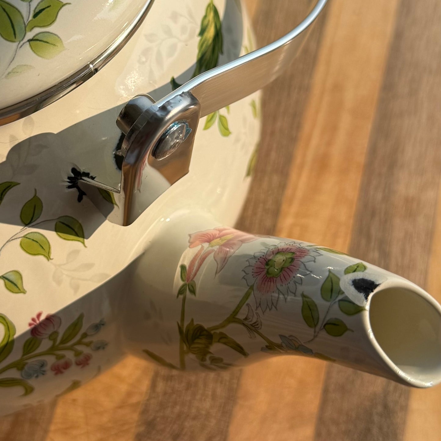 Vintage Floral Enamel Whistling Tea Kettle