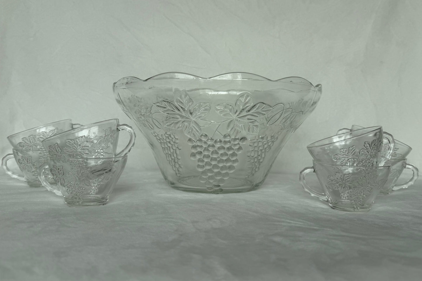 Vintage Indiana Glass "Harvest Grape" Punch Bowl with Original Ladle