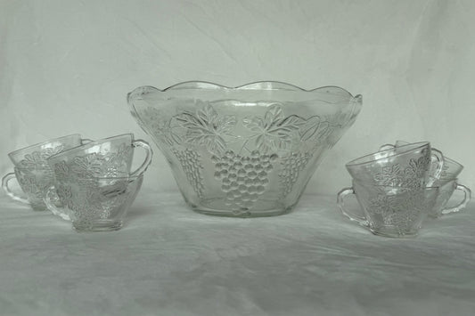 Vintage Indiana Glass "Harvest Grape" Punch Bowl with Original Ladle