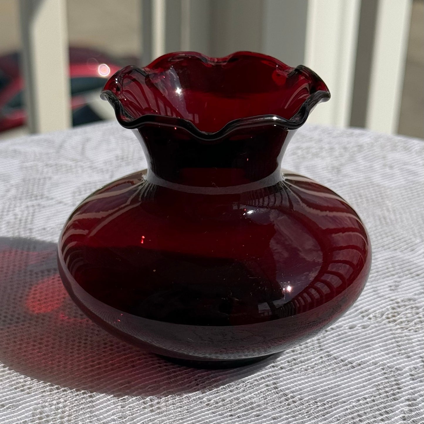Fenton Ruby Red Squatty Rose Bowl