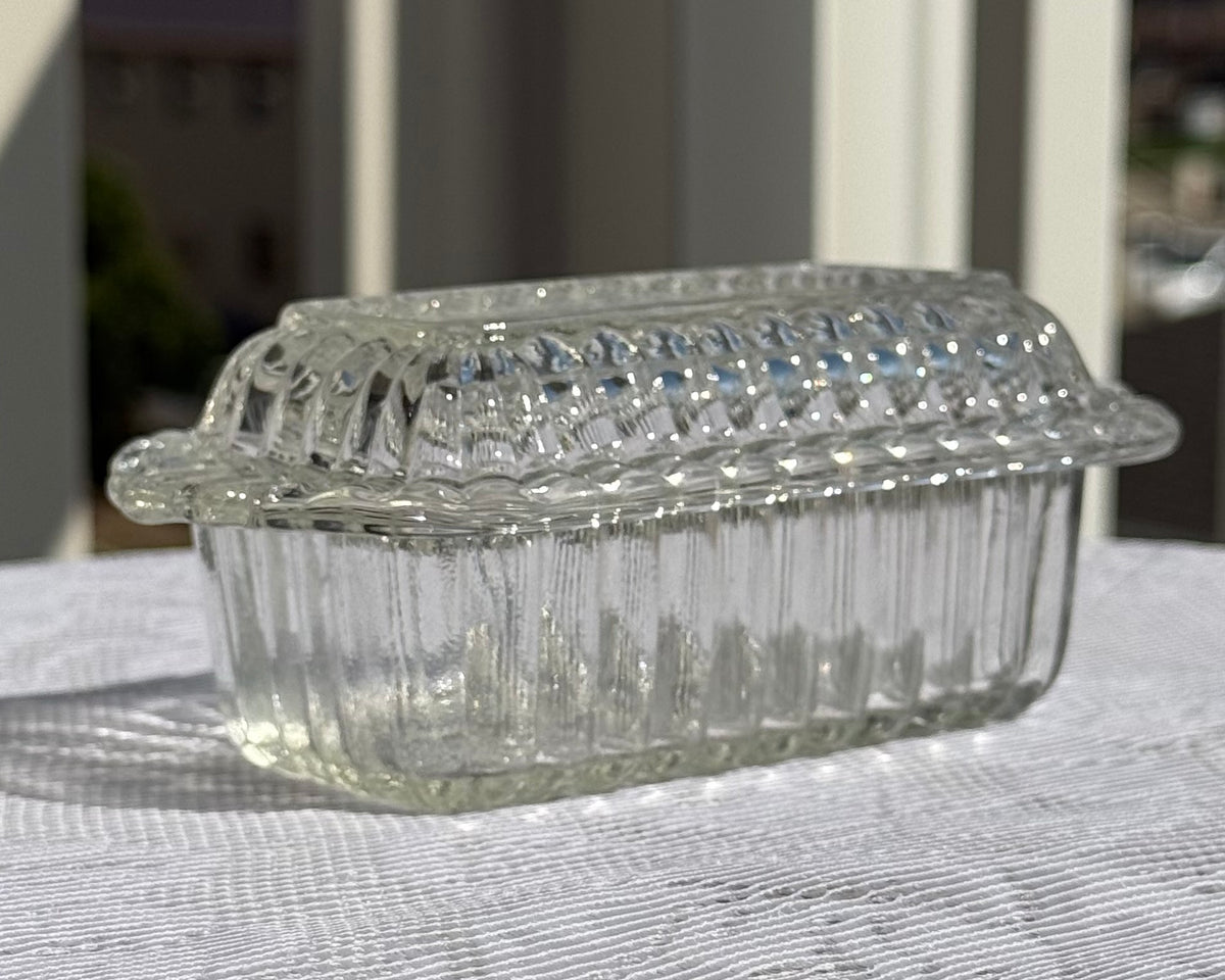Vintage Hazel Atlas Ribbed Clear Glass Butter Dish