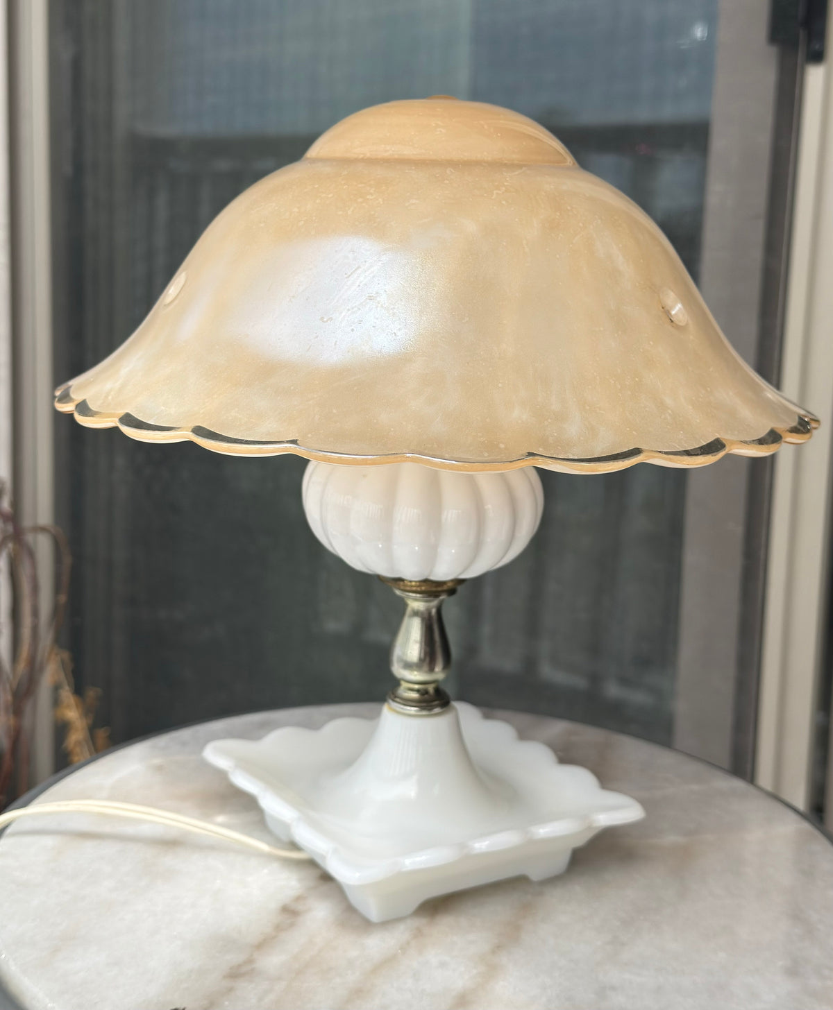 Vintage Pastel Glass Art Deco Scalloped Ceiling Fixture Shades