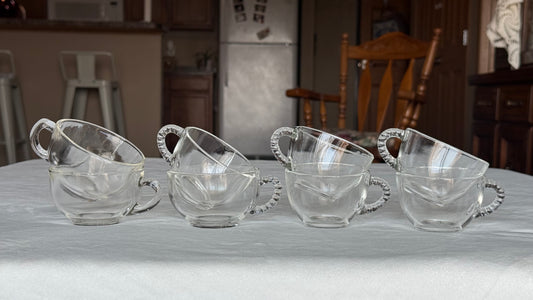 Vintage Clear Glass Punch Cups with Mixed Handles - Set of 8