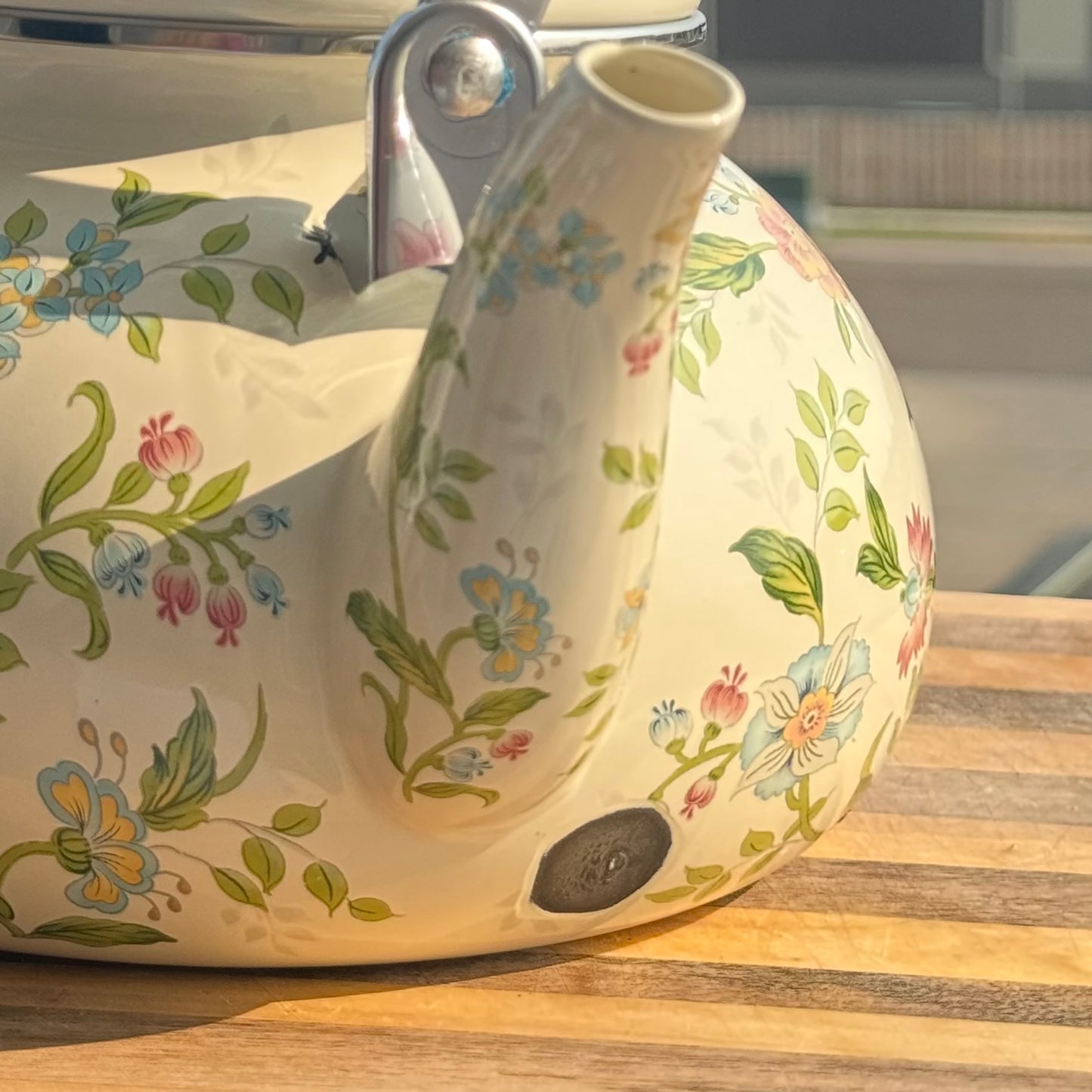 Vintage Floral Enamel Whistling Tea Kettle