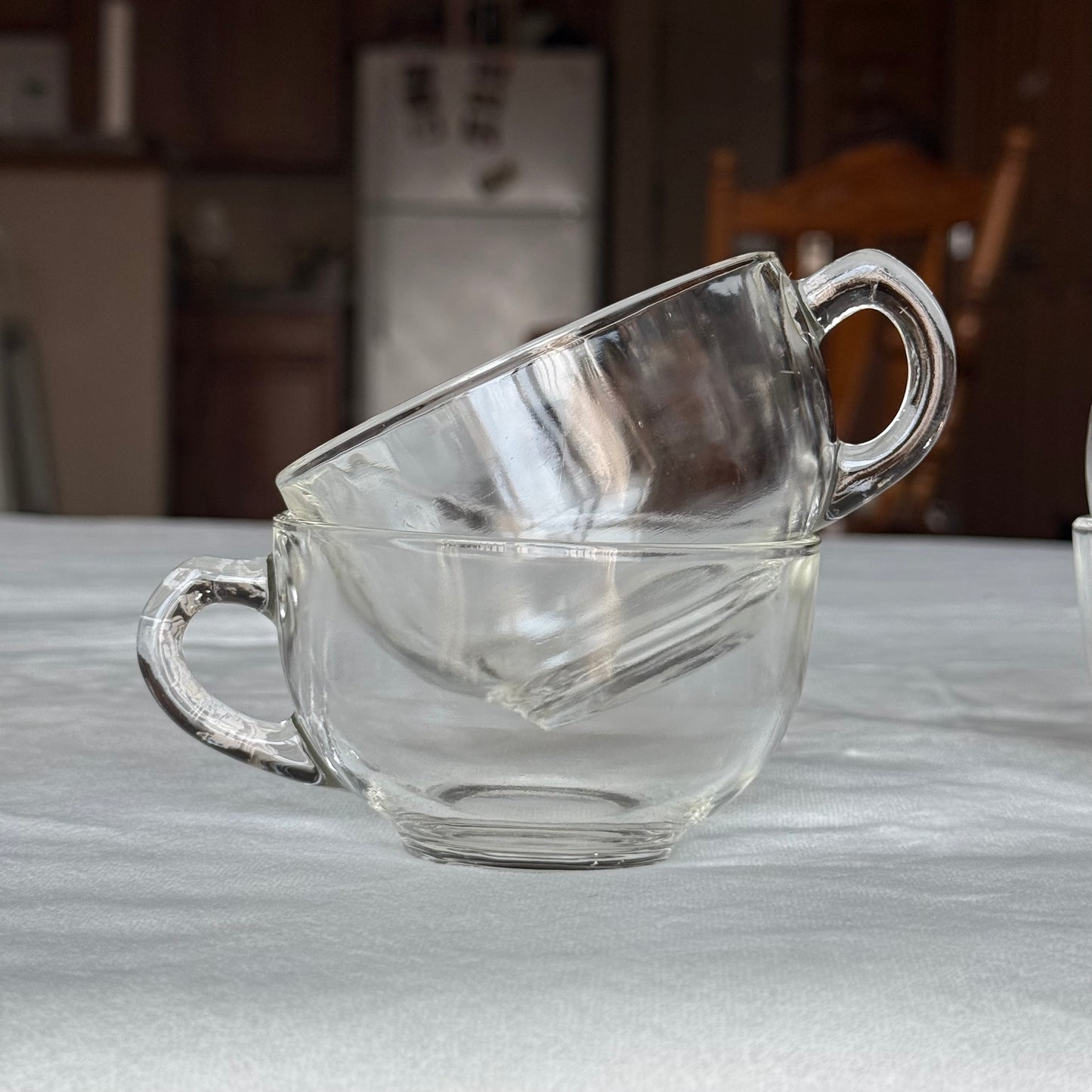 Vintage Clear Glass Punch Cups with Mixed Handles - Set of 8