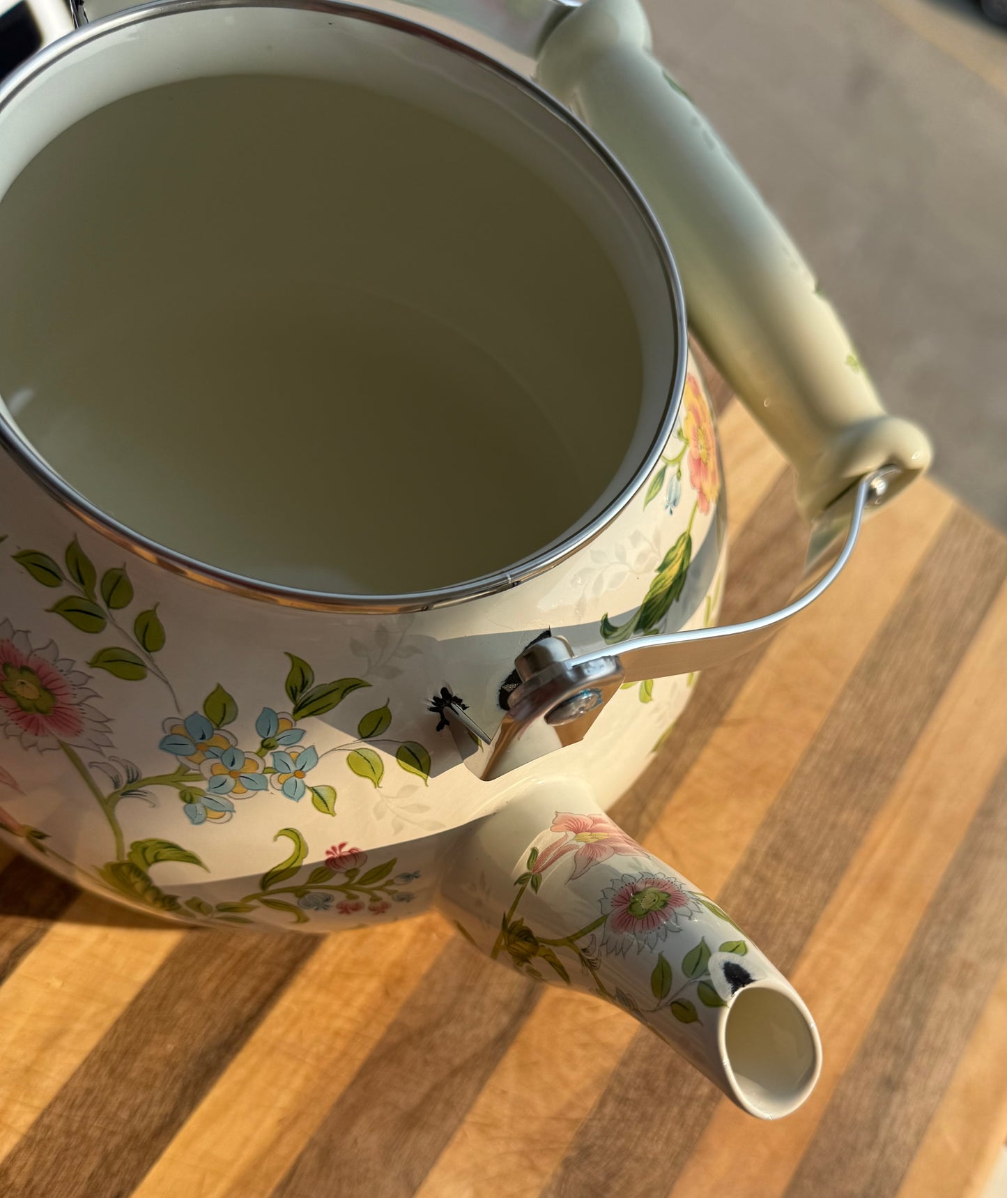 Vintage Floral Enamel Whistling Tea Kettle